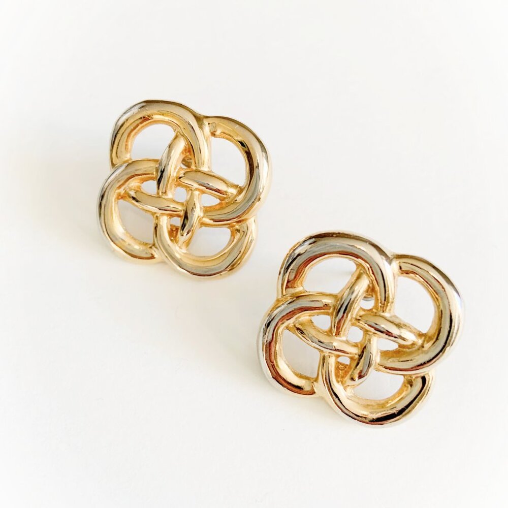 Vintage Bold Gold-Tone Earrings in Stylized Knot Design